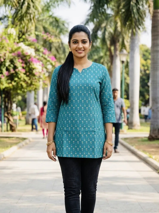 Blue Printed Tunic Top