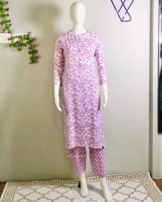 Lavender And White Floral Print Kurti