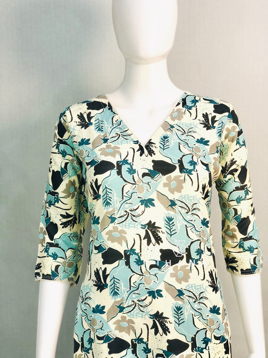 Multi color Cotton Blend Floral print Kurti Pant Co-Ord Set