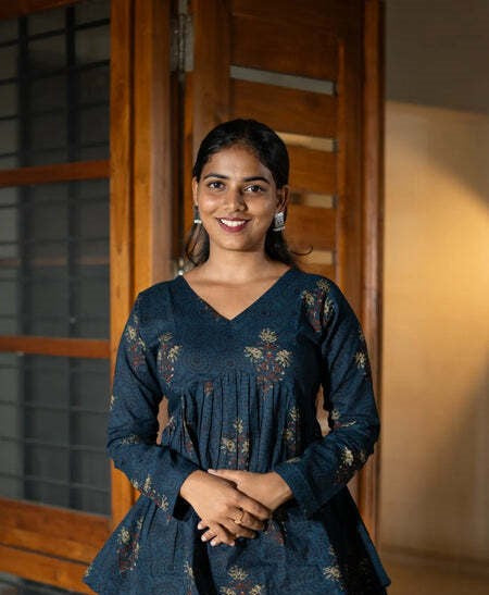 Blue Peplum Tunic Tops-AKSHVHI-11