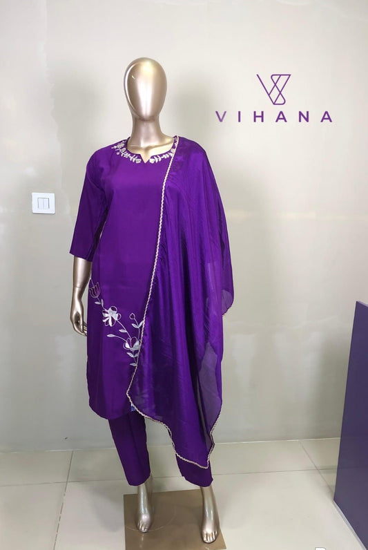 Salwar Suit Set Viscose Rayon Embroidery Royal Purple Color-AKSHVHI-151